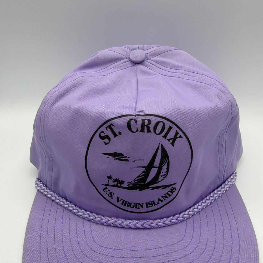 Vintage Hat St. Croix U.S. Virgin Islands 90s Resort Cap w/ Rope Purple - Picture 2 of 7